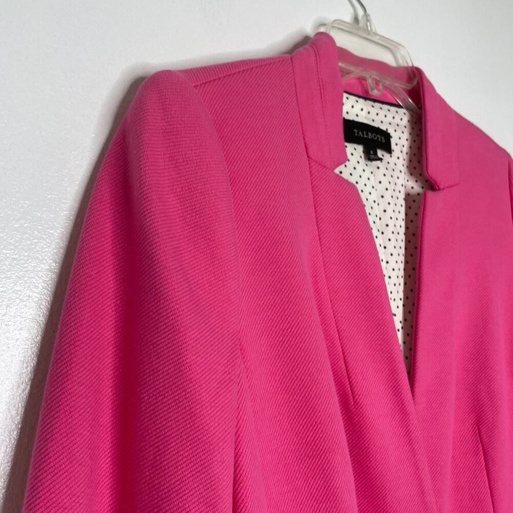 Talbots 6 Pink Blazer Notch Collar Polka Dot Lining Stretch Workwear Chic Jacket